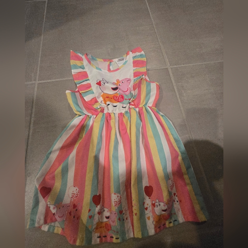 PatPat Pink Rainbow Stripe Peppa Pig Dress